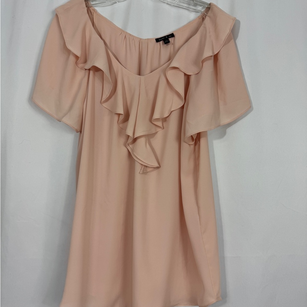 Sami & Jo Blush Peach Ruffle Blouse